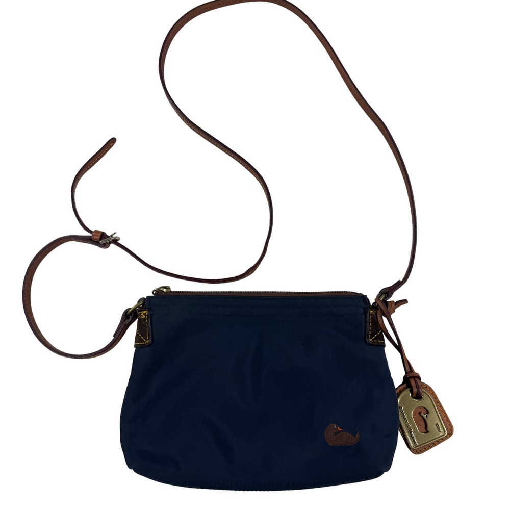 Dooney & Bourke Navy Nylon Leather Trim Crossbody Bag Duck Logo Pink Lining